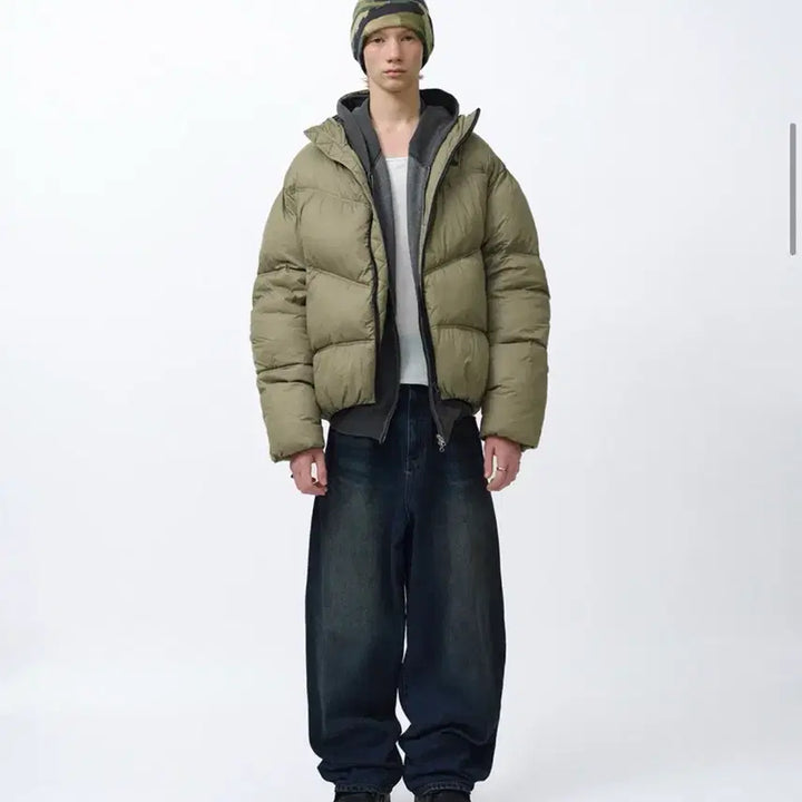[BUNJANG] Suede Hooded Padded Jacket Khaki M / [2회착용] suade 스웨이드 후드 패딩 카키 M