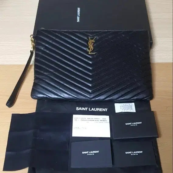 [BUNJANG] Saint Laurent New Medium Clutch Bag Black Gold Hardware / 입생로랑 생로랑 뉴미듐 클러치/클러치백 정품S급(보증서O)