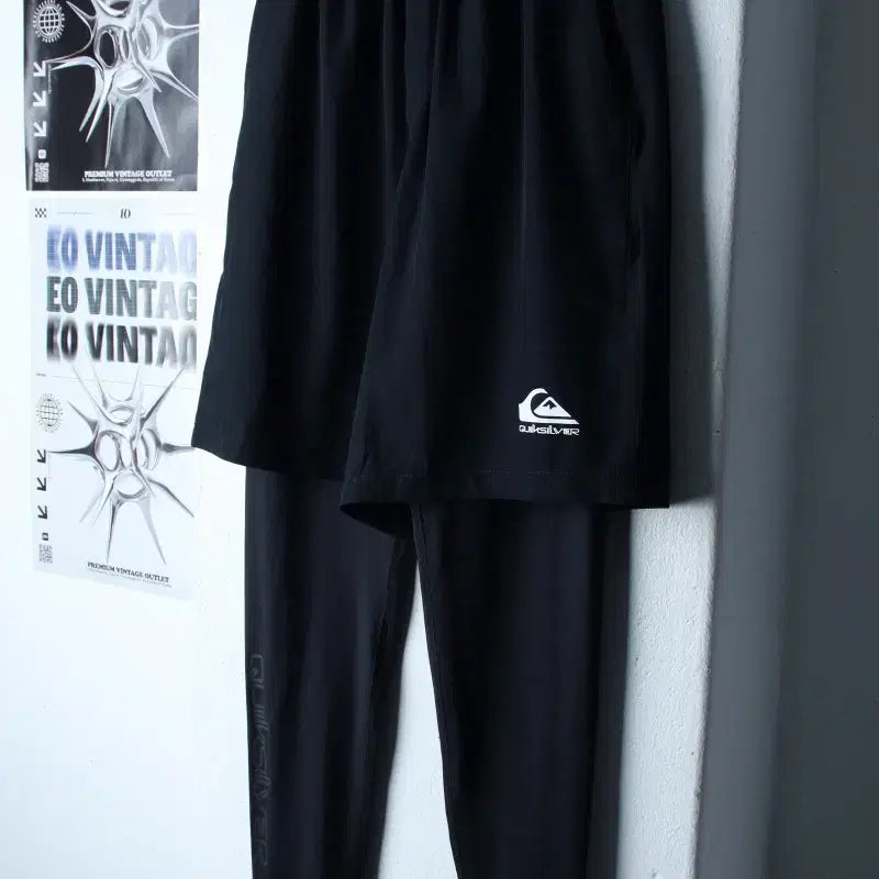 [BUNJANG] Quick Silver Layered Functional Shorts with Leggings - Black / (M-L) 퀵실버 반바지 팬츠 기능성 레깅스 레이어드 블랙-263B