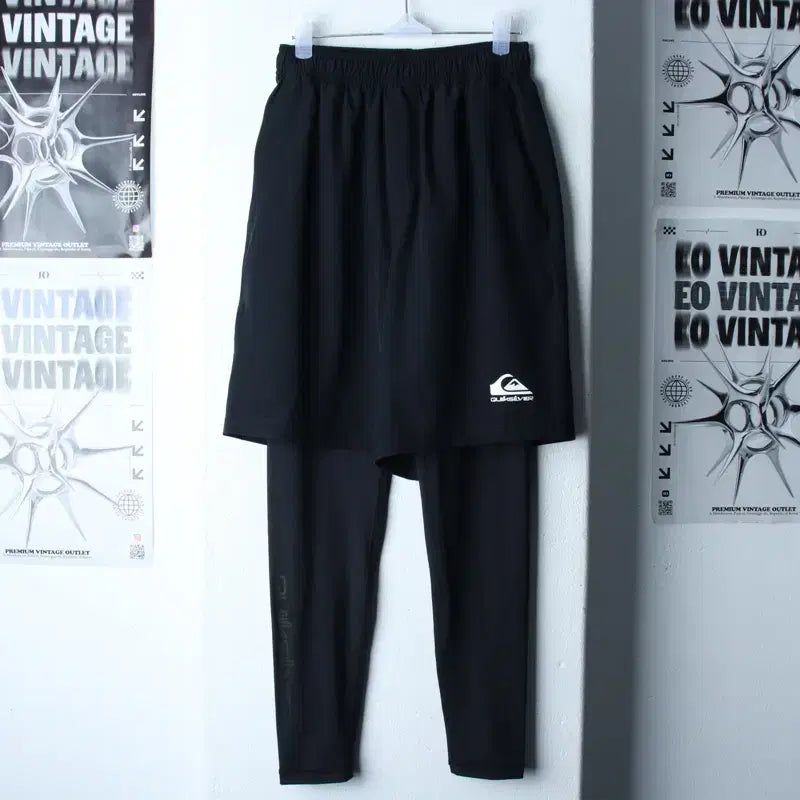 [BUNJANG] Quick Silver Layered Functional Shorts with Leggings - Black / (M-L) 퀵실버 반바지 팬츠 기능성 레깅스 레이어드 블랙-263B