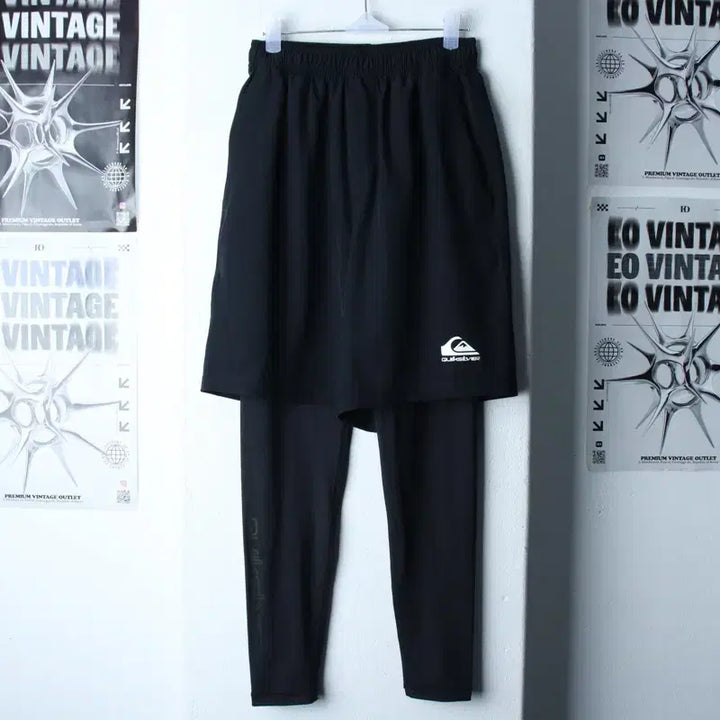 [BUNJANG] Quick Silver Layered Functional Shorts with Leggings - Black / (M-L) 퀵실버 반바지 팬츠 기능성 레깅스 레이어드 블랙-263B