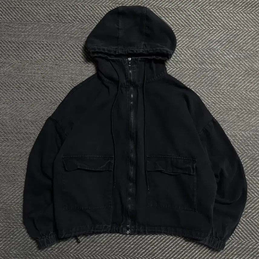 [BUNJANG] Vintage Black Denim Cropped Pocket Field Jacket / 빈티지 흑청 크롭 포켓 야상 자켓o 5557