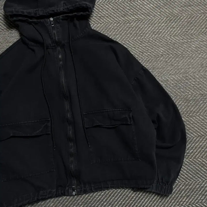 [BUNJANG] Vintage Black Denim Cropped Pocket Field Jacket / 빈티지 흑청 크롭 포켓 야상 자켓o 5557