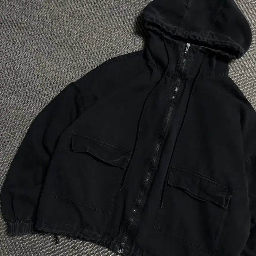 [BUNJANG] Vintage Black Denim Cropped Pocket Field Jacket / 빈티지 흑청 크롭 포켓 야상 자켓o 5557