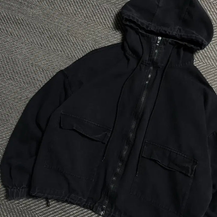[BUNJANG] Vintage Black Denim Cropped Pocket Field Jacket / 빈티지 흑청 크롭 포켓 야상 자켓o 5557