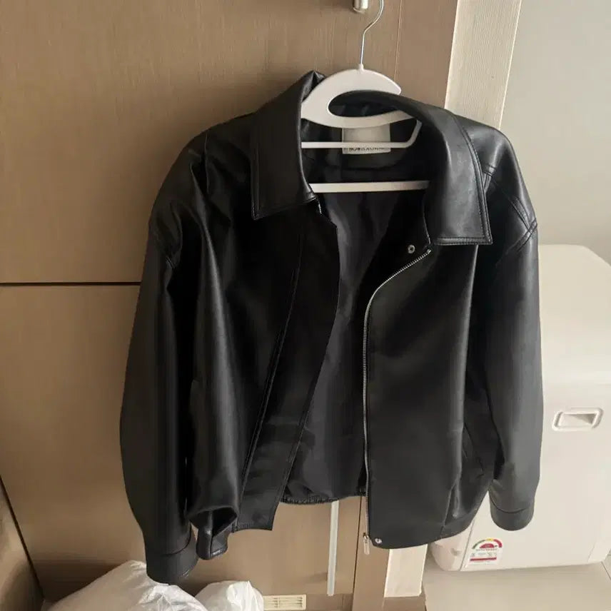 [BUNJANG] Black Leather Rider Jacket / 블랙 레더 라이더 자켓