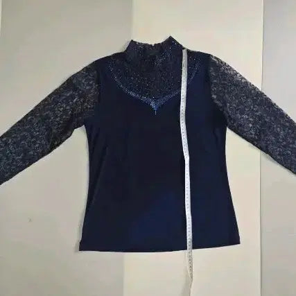 [BUNJANG] Navy Lace Sleeve Blouse / 레이스 소매 네이비 블라우스