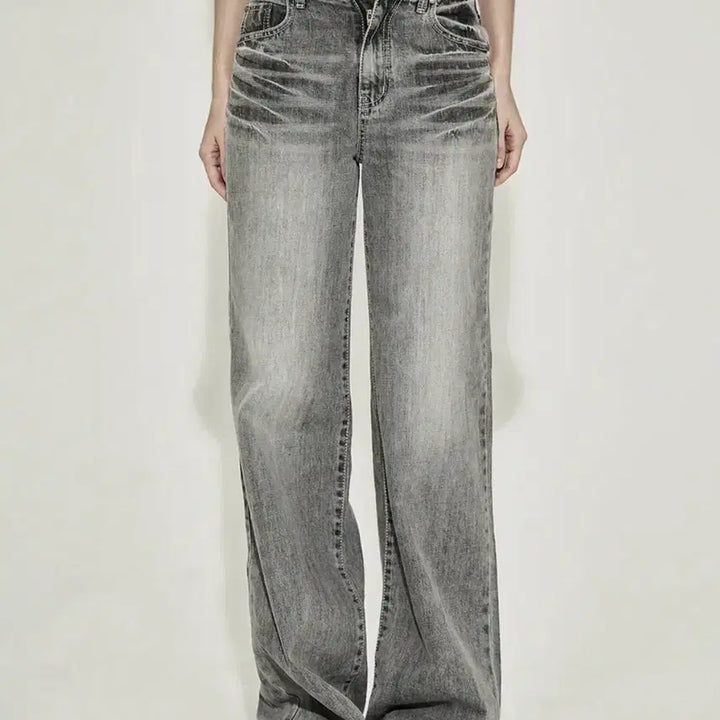 [BUNJANG] Synergene Straight Cat Wash Denim Pants Grey M / 시너진 바지 스트레이트 캣 워싱 데님 팬츠 그레이 M