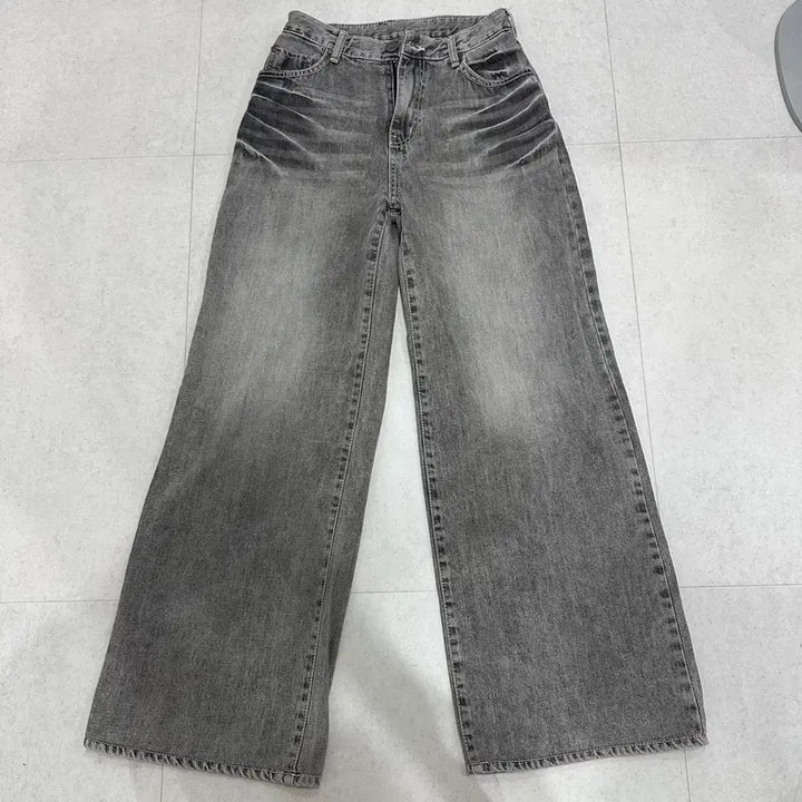 [BUNJANG] Synergene Straight Cat Wash Denim Pants Grey M / 시너진 바지 스트레이트 캣 워싱 데님 팬츠 그레이 M