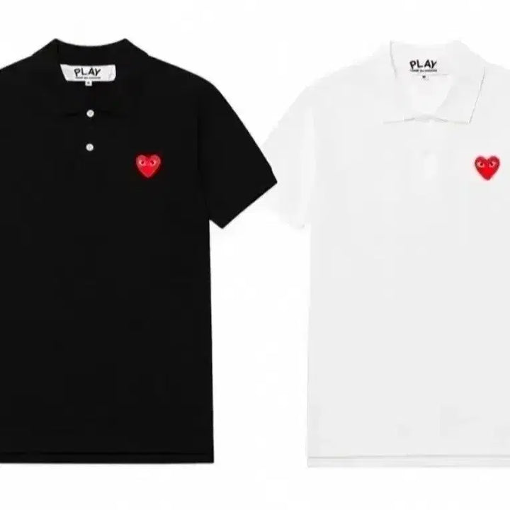 [BUNJANG] Comme des Garçons Polos with Red Heart Appliqué / 꼼데가르송 카라티.  블랙/화이트