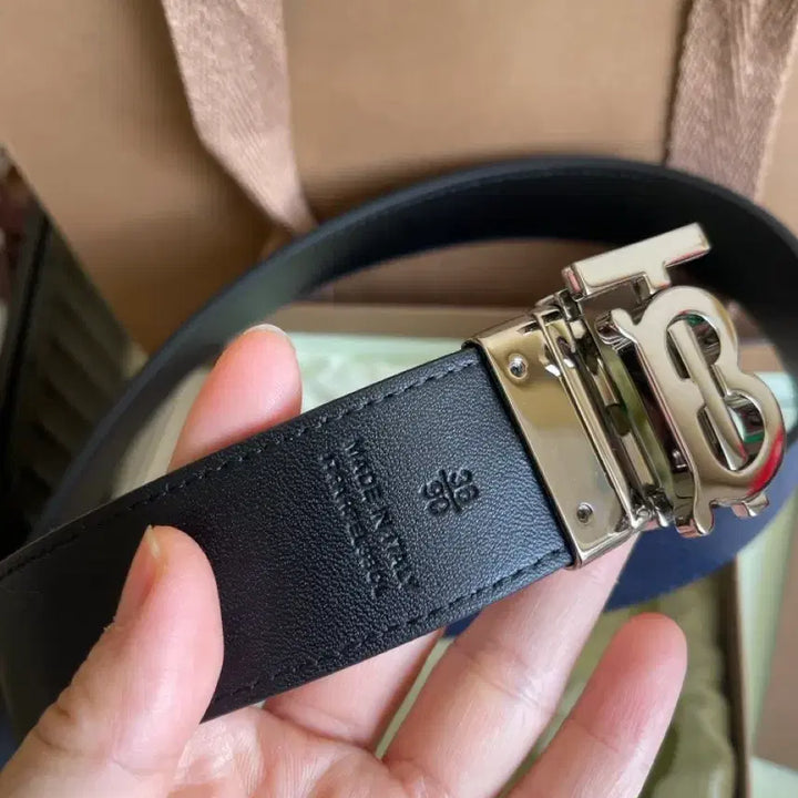 [BUNJANG] Burberry TB Logo Leather Belt Black/Navy / 버버리 TB 로고 가죽 벨트 블랙/네이비