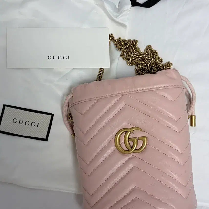 [BUNJANG] Gucci Marmont Mini Bucket Bag Pink / 구찌 마몽 미니 버킷 핑크