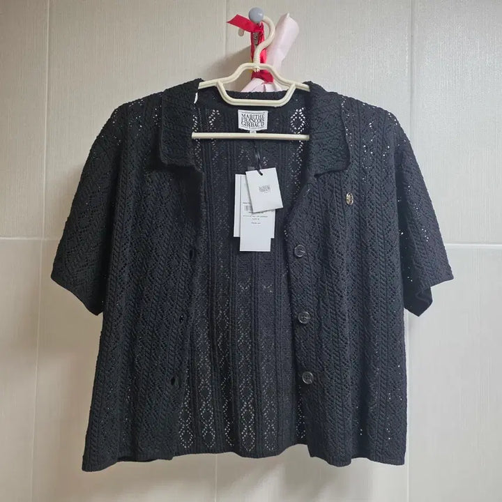 [BUNJANG] Marithe Francois Girbaud Crochet Half Knit Cardigan Black / 마리떼프랑소와저버 크로셰 하프 니트 가디건 블랙