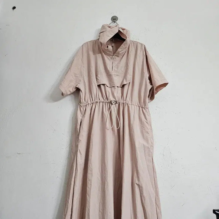 [BUNJANG] Pink Drawstring Hooded Long Dress / 후드 롱 원피스 핑크 드로스트링