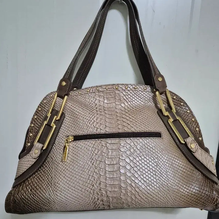 [BUNJANG] Brown Snakeskin Leather Tote Bag / 뱀피 무늬 가죽 토트백 브라운