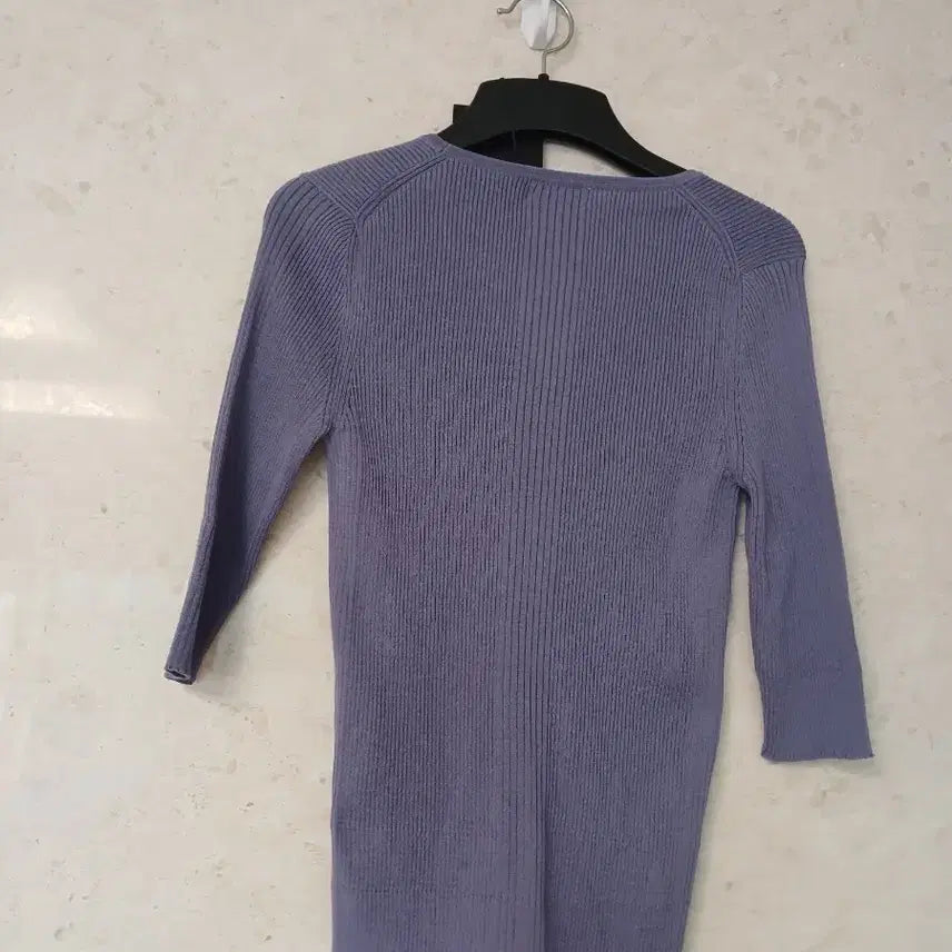 [BUNJANG] TIME V-Neck 7-Sleeve Ribbed Knit Purple / TIME 타임 V넥 7부 골지니트 퍼플 새 옷