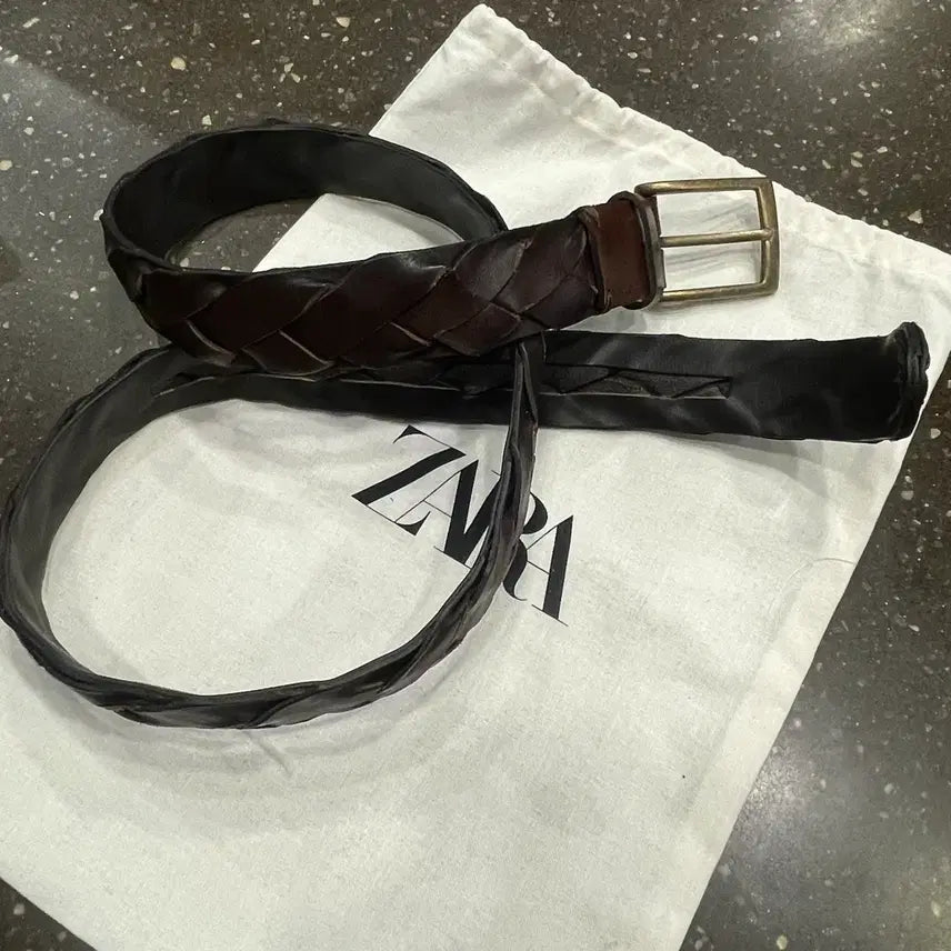 [BUNJANG] ZARA Leather Braided Weaving Belt Brown / (택포) (허리31-35)ZARA 레더 브레이디드 위빙 벨트 브라운