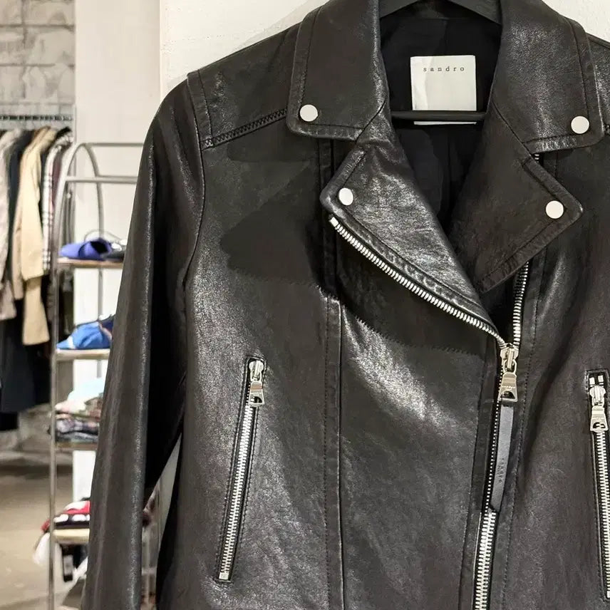 [BUNJANG] Sandro Black Lambskin Rider Jacket / 산드로 블랙 램스킨 라이더 자켓
