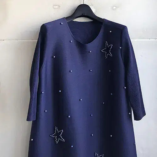 [BUNJANG] Navy Machine Pleated Long Blouse (Size XL) / 네이비 기계주름 롱블라우스-통통66/새거수준
