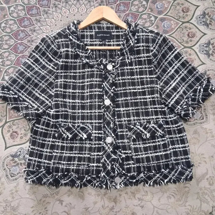 [BUNJANG] Plastic Island Tweed Short Sleeve Jacket / 플라스틱아일랜드 트위드 반팔 자켓