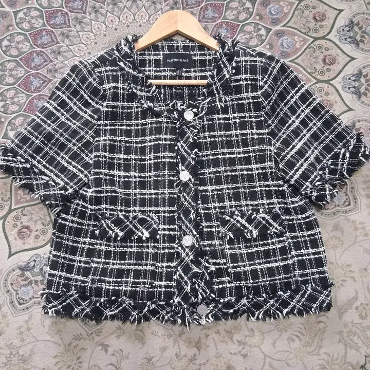 [BUNJANG] Plastic Island Tweed Short Sleeve Jacket / 플라스틱아일랜드 트위드 반팔 자켓