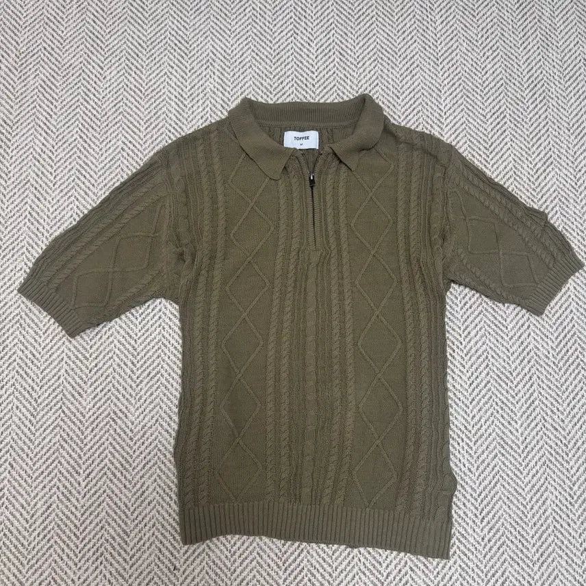 [BUNJANG] Collar Short Sleeve Knit M Khaki / 카라 반팔니트