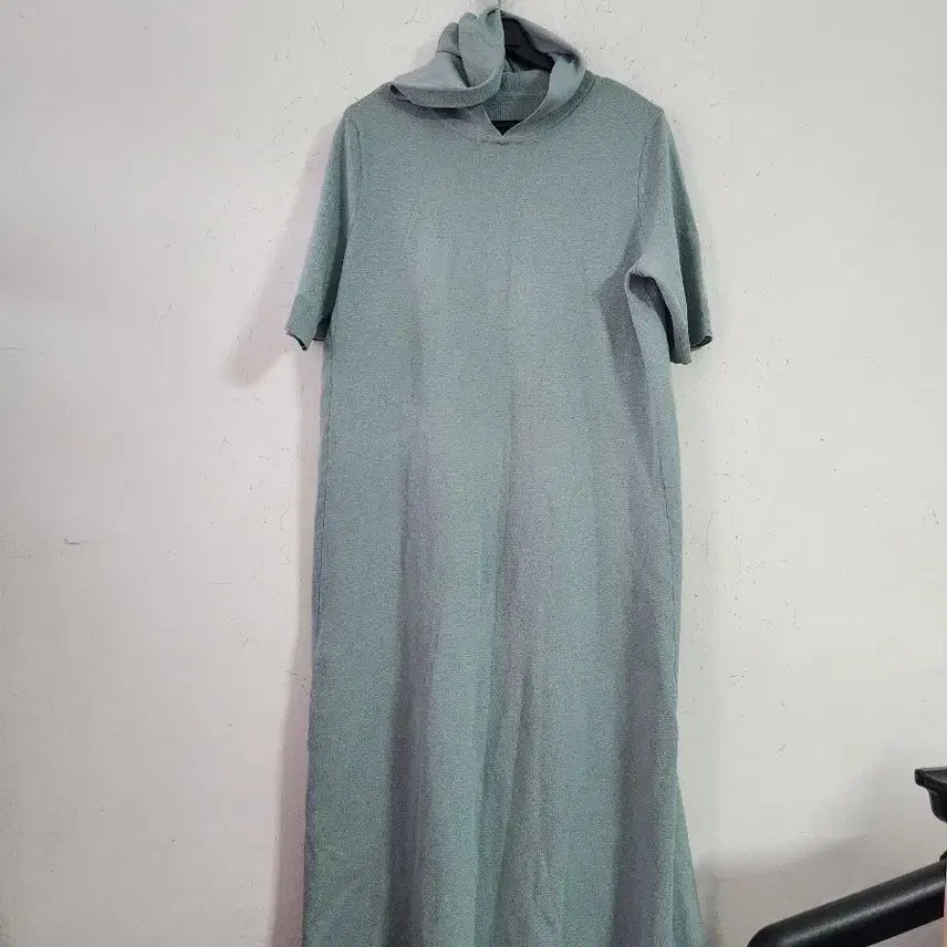 [BUNJANG] Mint Knit Half-Sleeve Long Dress / 민트색 니트후드 반팔 롱 원피스
