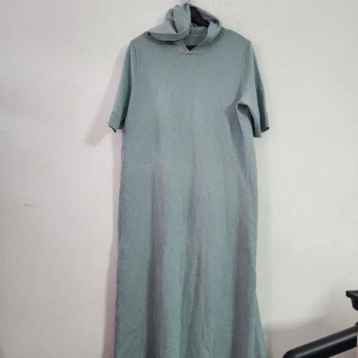 [BUNJANG] Mint Knit Half-Sleeve Long Dress / 민트색 니트후드 반팔 롱 원피스