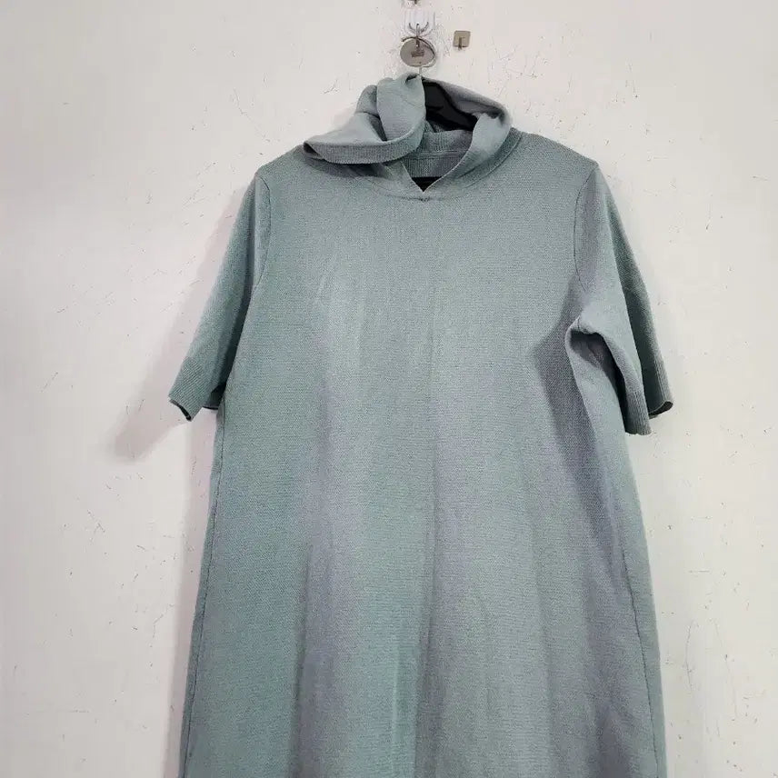 [BUNJANG] Mint Knit Half-Sleeve Long Dress / 민트색 니트후드 반팔 롱 원피스