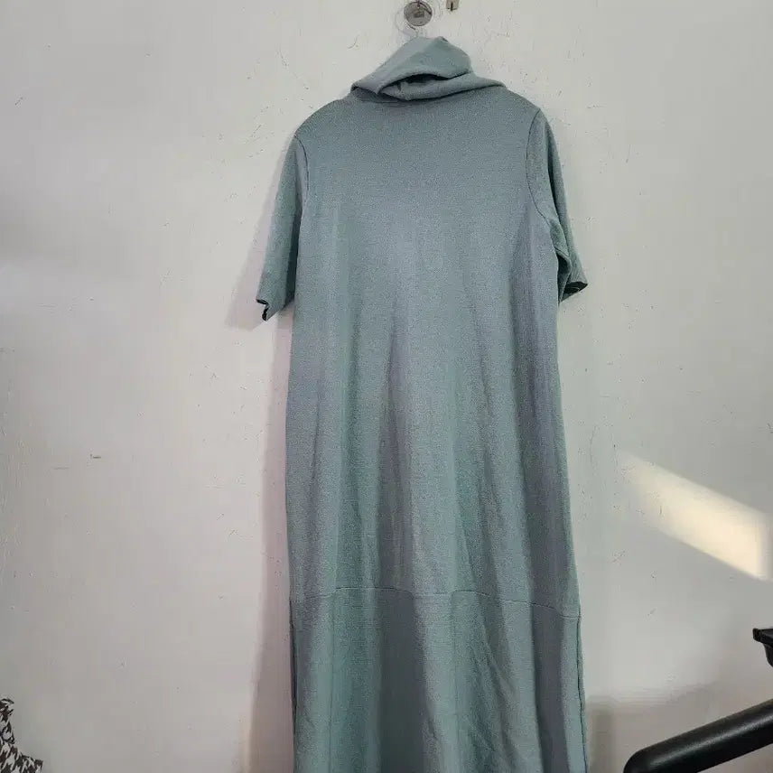 [BUNJANG] Mint Knit Half-Sleeve Long Dress / 민트색 니트후드 반팔 롱 원피스