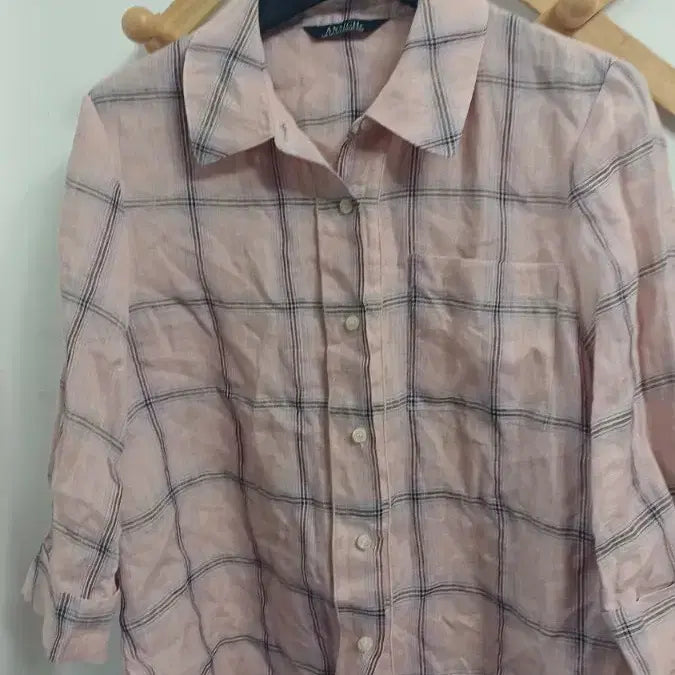 [BUNJANG] 100% Linen Check Pattern Jacket / 린넨 100%자켓 반가슴55 길이64 (새)옷