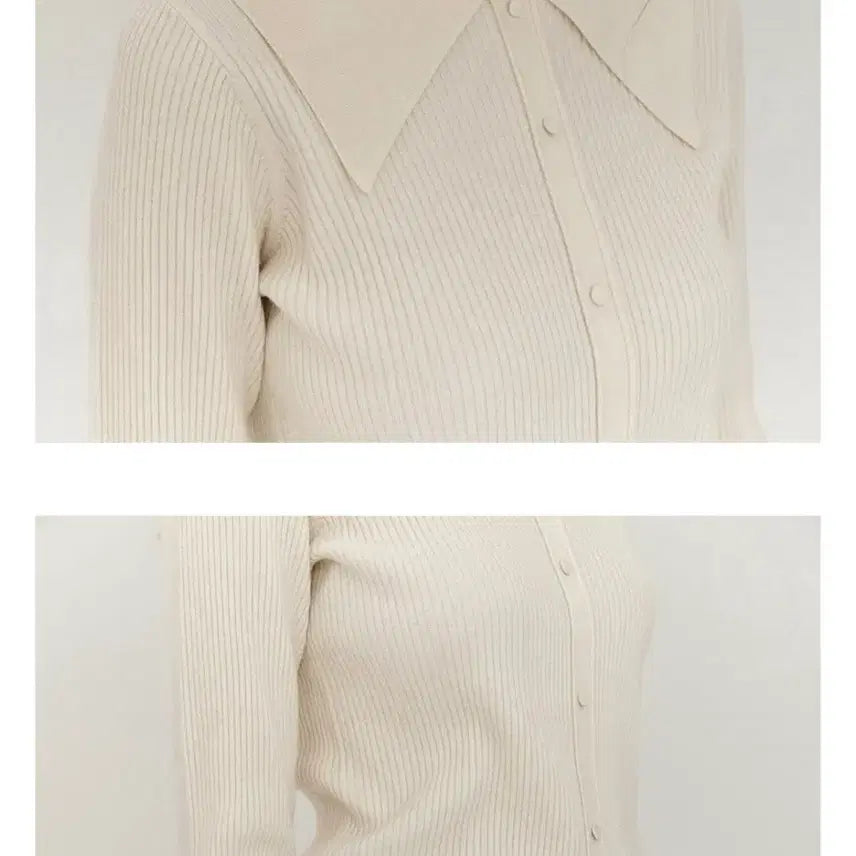 [BUNJANG] Ivory Collar Ribbed Knit Cardigan / 아이보리 카라넥 골지 니트 가디건