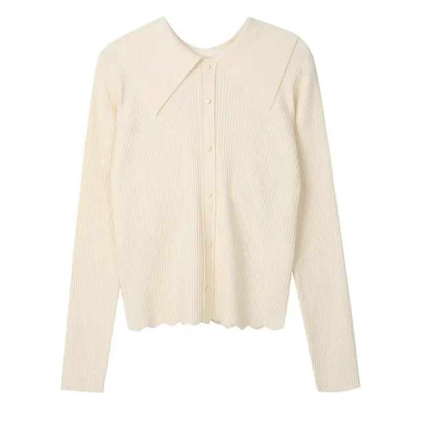 [BUNJANG] Ivory Collar Ribbed Knit Cardigan / 아이보리 카라넥 골지 니트 가디건