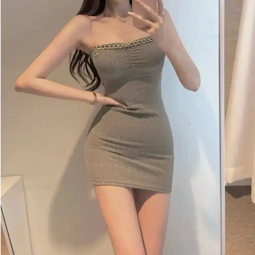 [BUNJANG] Chain Tube Mini Dress / 체인 튜브 미니원피스 파티드레스 홀복