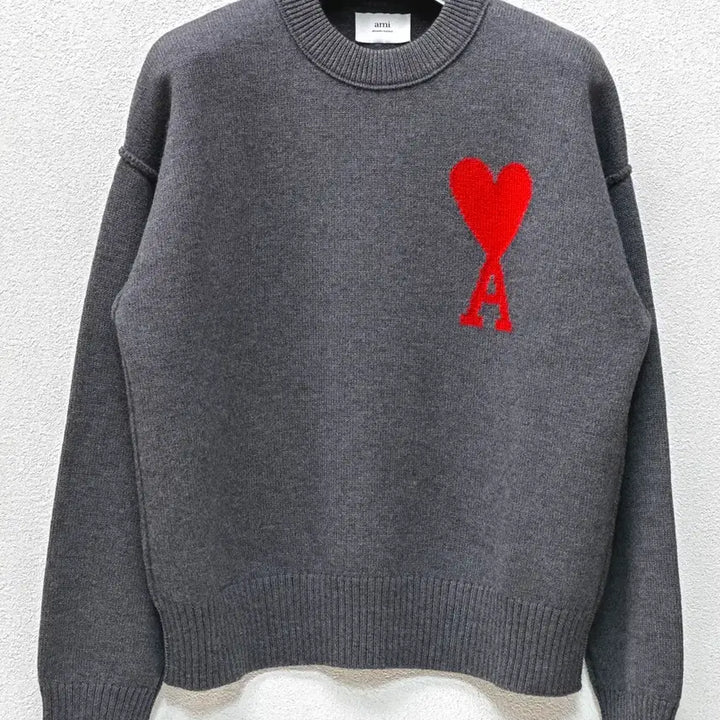[BUNJANG] AMI Big Heart Knit Grey L / 아미 빅하트 니트 그레이 L