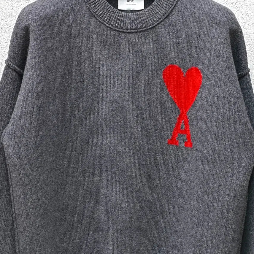 [BUNJANG] AMI Big Heart Knit Grey L / 아미 빅하트 니트 그레이 L