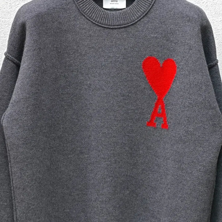 [BUNJANG] AMI Big Heart Knit Grey L / 아미 빅하트 니트 그레이 L