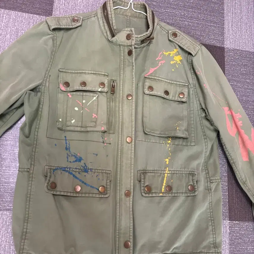 [BUNJANG] Vintage Painted Khaki Field Jacket / 빈티지 페인팅 카키 야상 자켓 5.5
