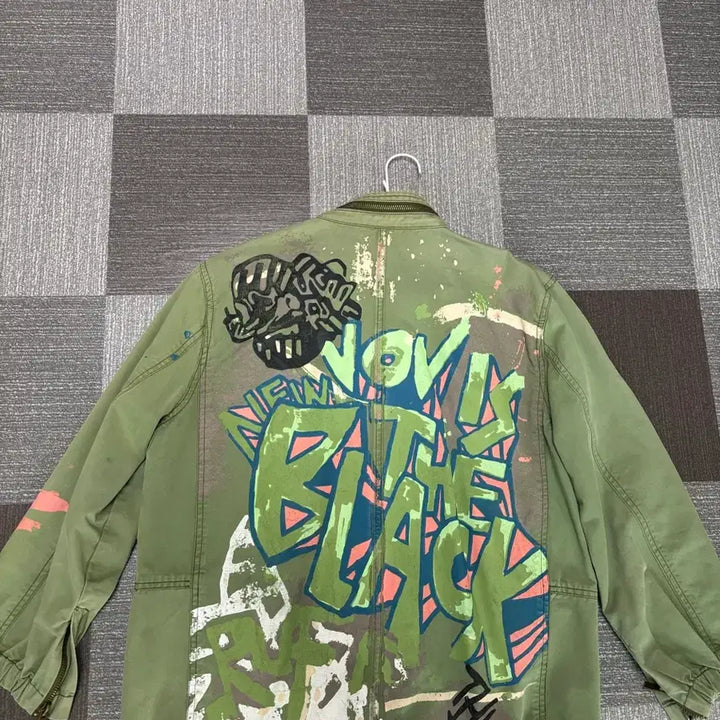 [BUNJANG] Vintage Painted Khaki Field Jacket / 빈티지 페인팅 카키 야상 자켓 5.5