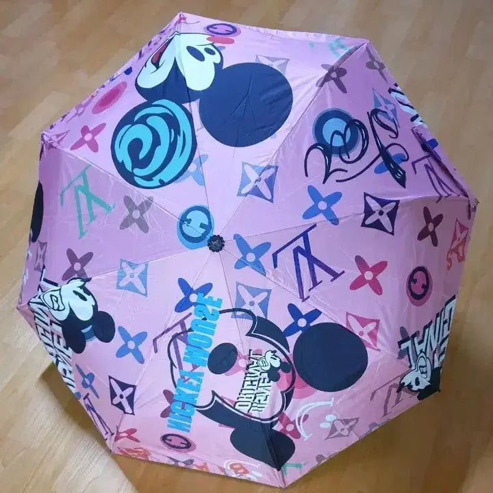 [BUNJANG] Disney Mickey Mouse Collaboration Pink Automatic Sun Umbrella / 미키마우스 LV 콜라보  핑크색 자동 양산 풀박스