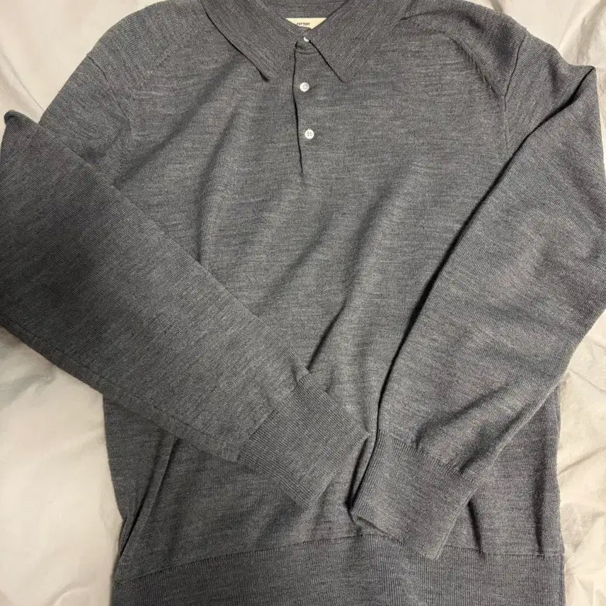 [BUNJANG] Pottery Hard Twist Wool Polo Knit Grey Size 1 / 포터리 하드트위스트 울 폴로 니트 그레이 1