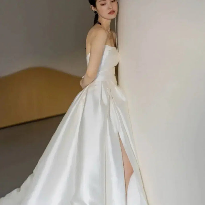 [BUNJANG] White Silk 2-Part Concept Wedding Dress / 셀프웨딩 드레스 졸업사진 화이트 실크 2부 컨셉사진 피로연