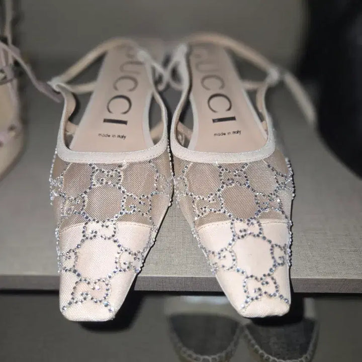 [BUNJANG] Gucci Mesh Crystal Beige Shoes / 구찌 메쉬 크리스탈 베이지