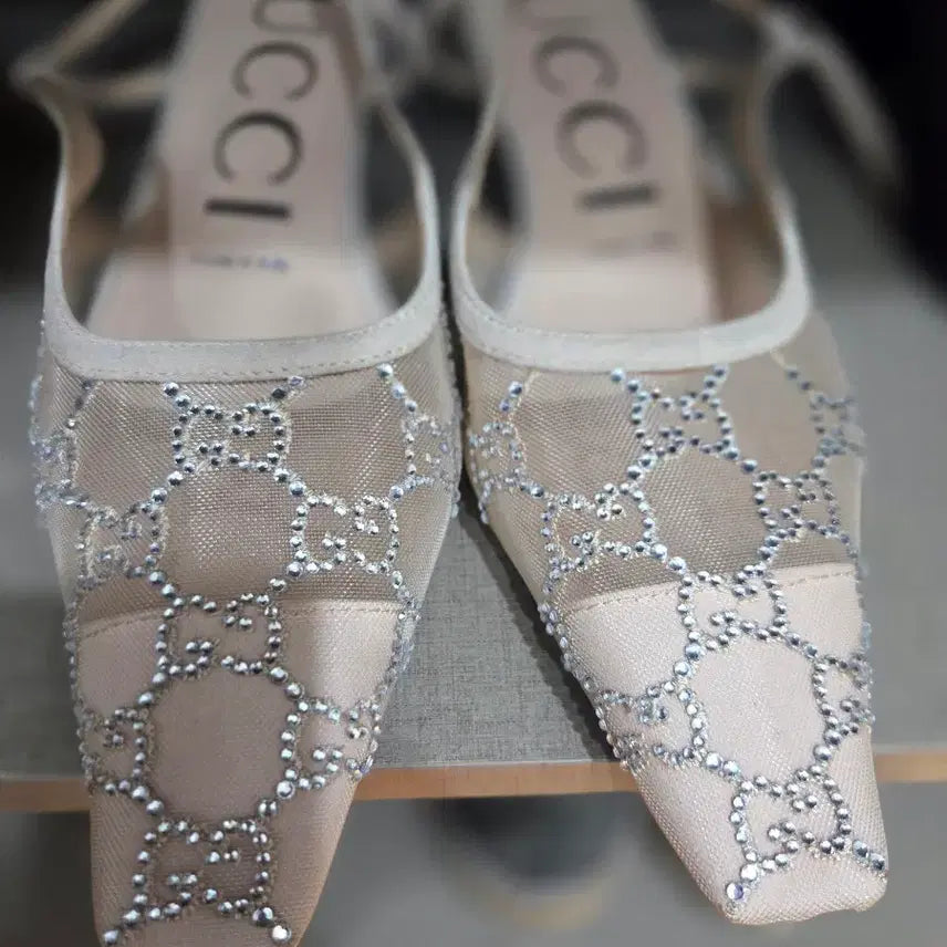 [BUNJANG] Gucci Mesh Crystal Beige Shoes / 구찌 메쉬 크리스탈 베이지