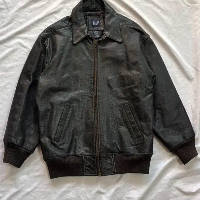 [BUNJANG] GAP Black Leather Jacket / GAP 갭 블랙 레더 자켓 칸예 발렌 택시 바이브