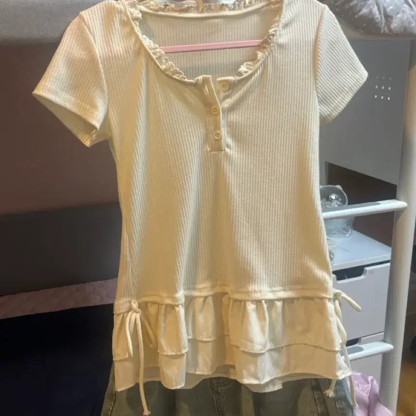 [BUNJANG] Ivory Short Sleeve Layered T-Shirt / 최저가,가격내림)아이보리 반팔 레이어드티