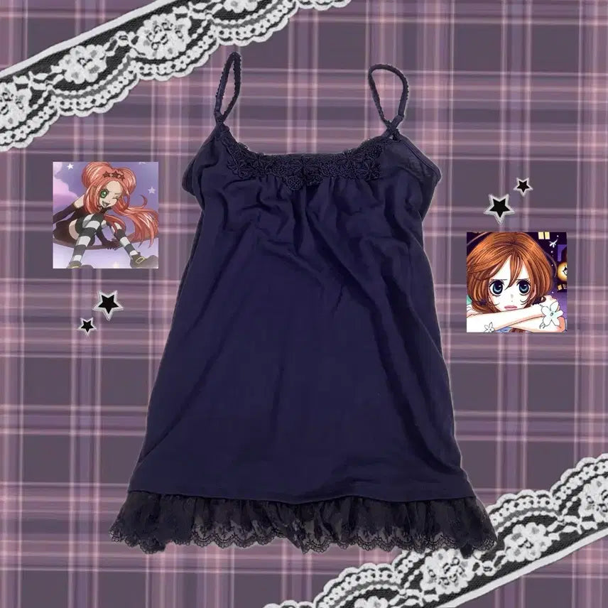 [BUNJANG] Fairy Purple Lace Sleeveless Top / 모리걸 페어리 퍼플 레이스 슬리브리스 나시