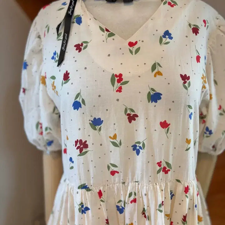 [BUNJANG] Eun Flower Pattern Puff Short Sleeve Long Dress / 플라워 패턴 퍼프 반팔 롱 원피스. Eun