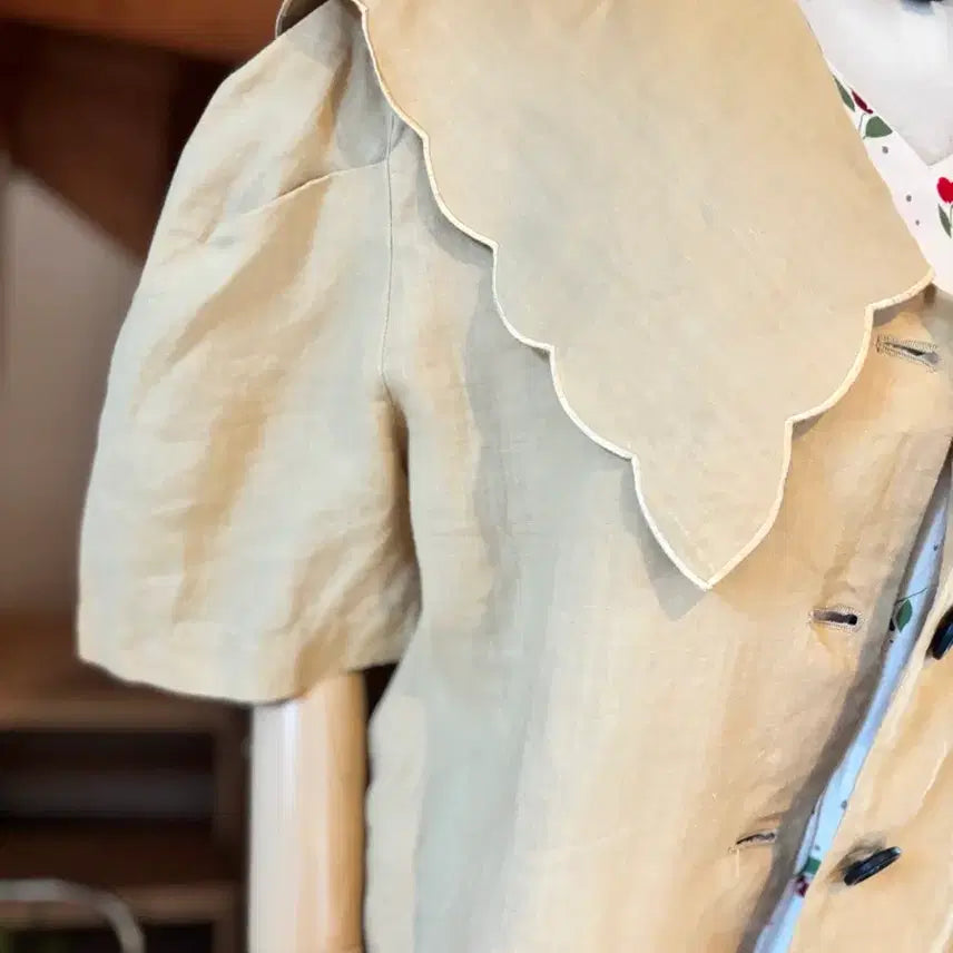 [BUNJANG] Linen Collar Short-Sleeve Jacket / 카라 반팔 자켓 리넨