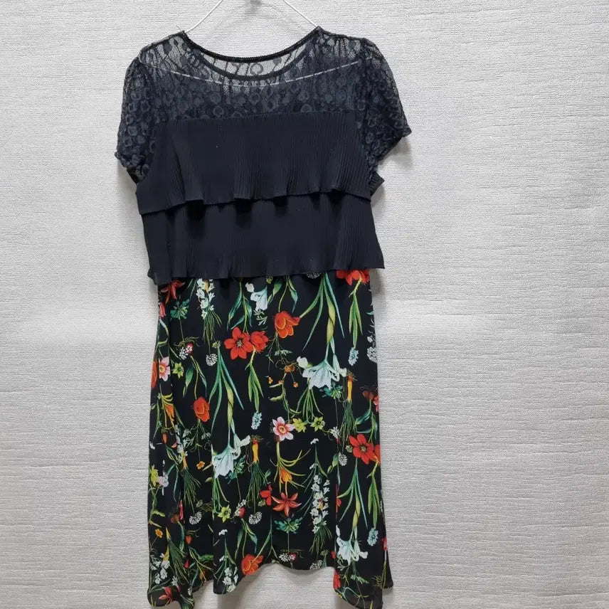 [BUNJANG] Black Lace Floral Pattern Long Dress / 사066 레이스 롱 원피스